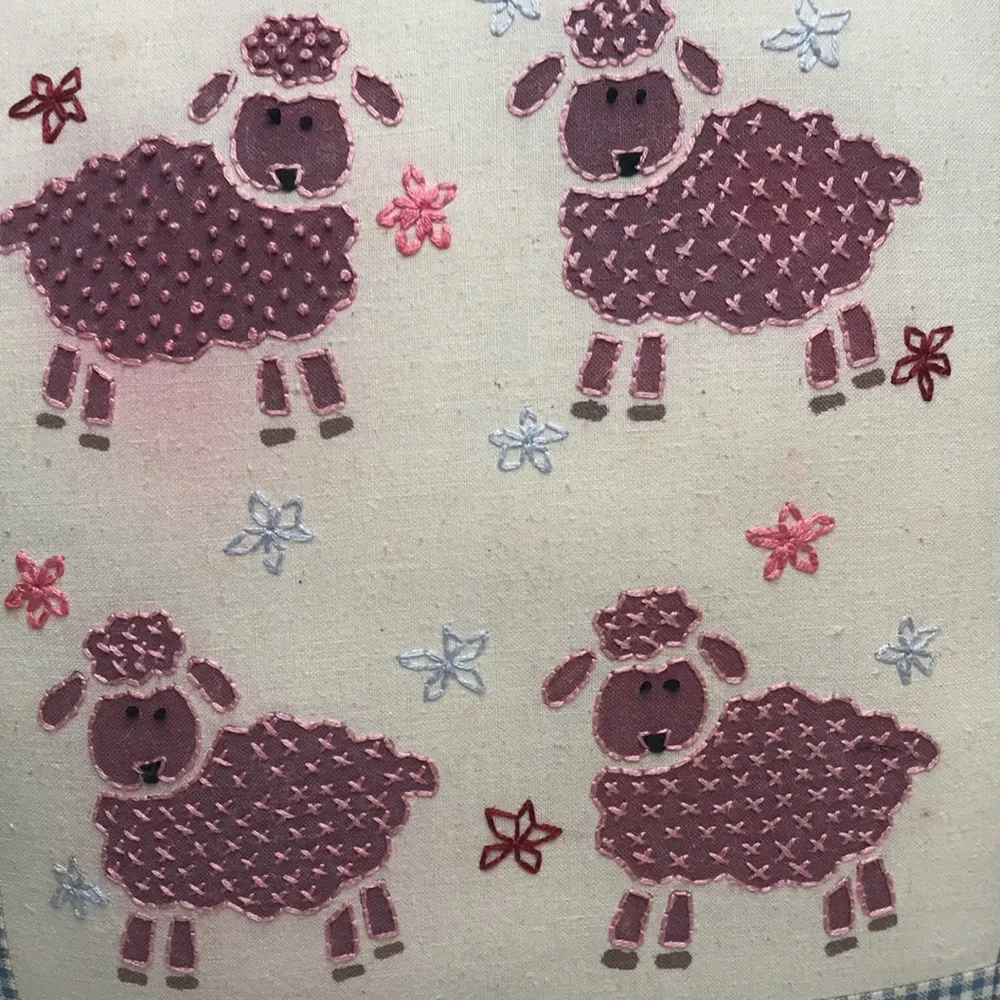 Handcrafted Stitched with Fabric Paint Pillow Preowned